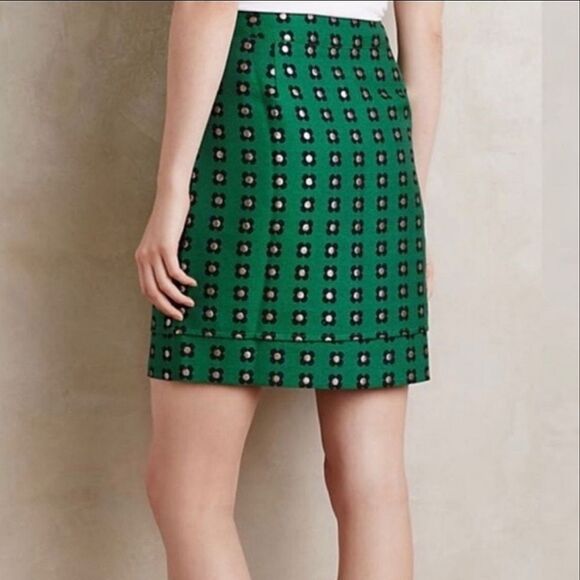 Anthropologie HD Paris Green Floral Mini Skirt Size 4‎ Retro Twee Career - Picture 12 of 14